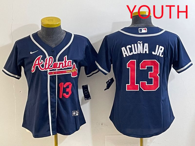 Youth Atlanta Braves 13 Acuna jr Blue Game 2025 Nike MLB Jersey style 4